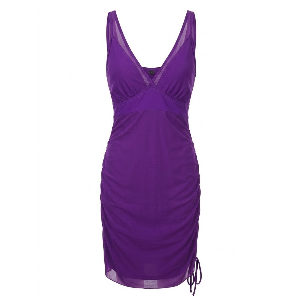 Blooming Jelly Swim Dress Women Medium Purple Mesh Ruched One Piece Swimsuit